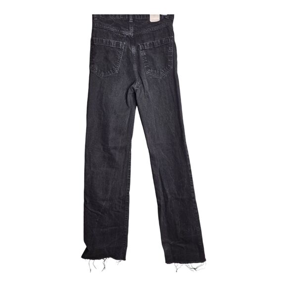 Zara Jeans Black Flare Leg Denim Zip Pants Raw Hem Women's Size 2 - Picture 2 of 8